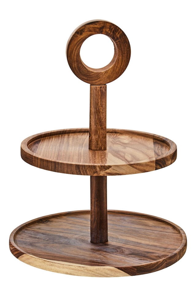 image 1 of Kora Sheesham Wood Two Tier Cake Stand | Brown