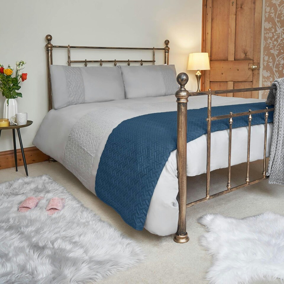image 1 of OHS Geo Pinsonic Quilted Blanket Bedspread, 200x240cm - Navy Blue