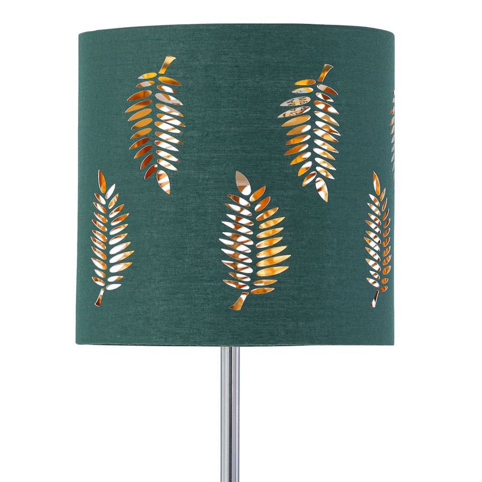 image 1 of Set of 2 Chrome Stick Table Lamps with Dark Green Fern Cut Out Shades | Chrome | Green | Medium | 2