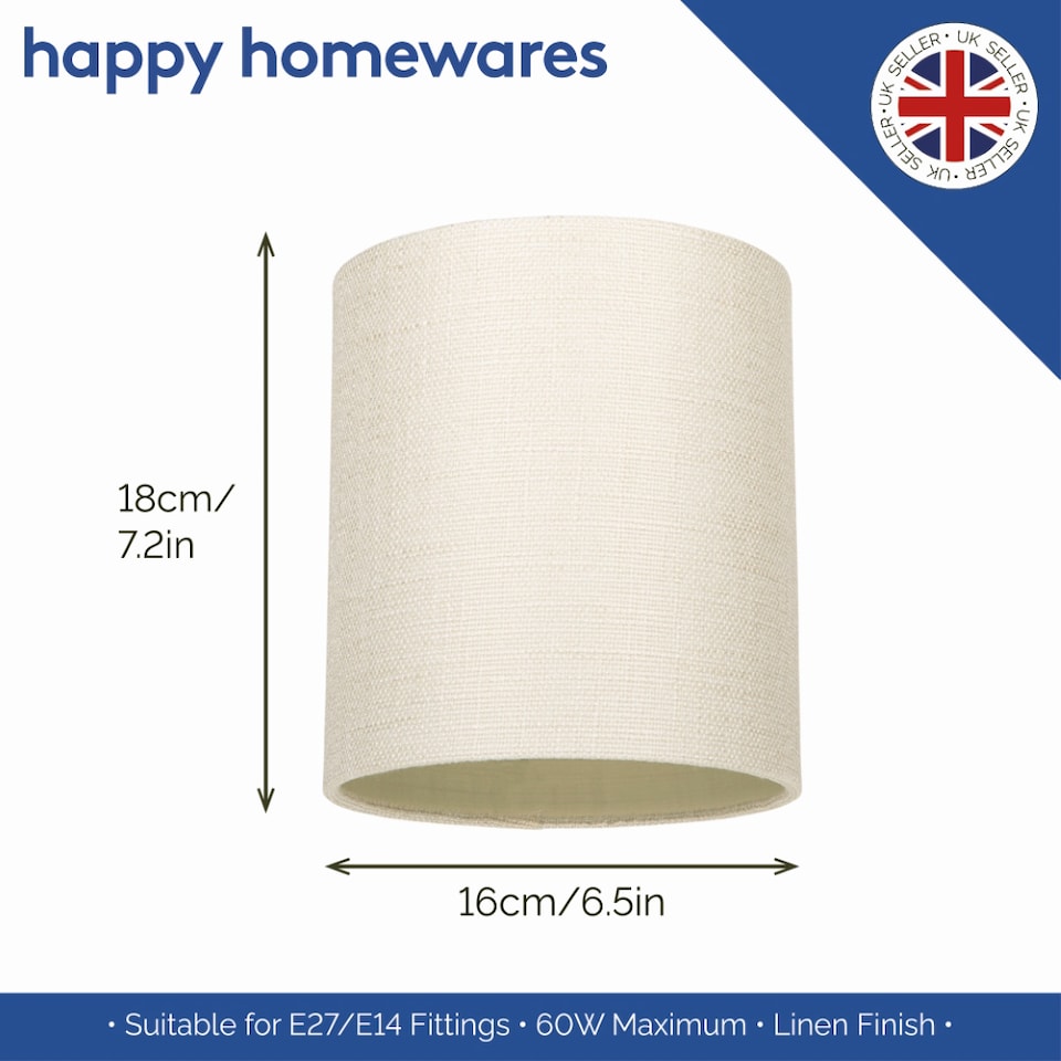 image 1 of Contemporary and Sleek Cream Linen Fabric 6 Cylindrical Lamp Shade 60w Maximum | Cream