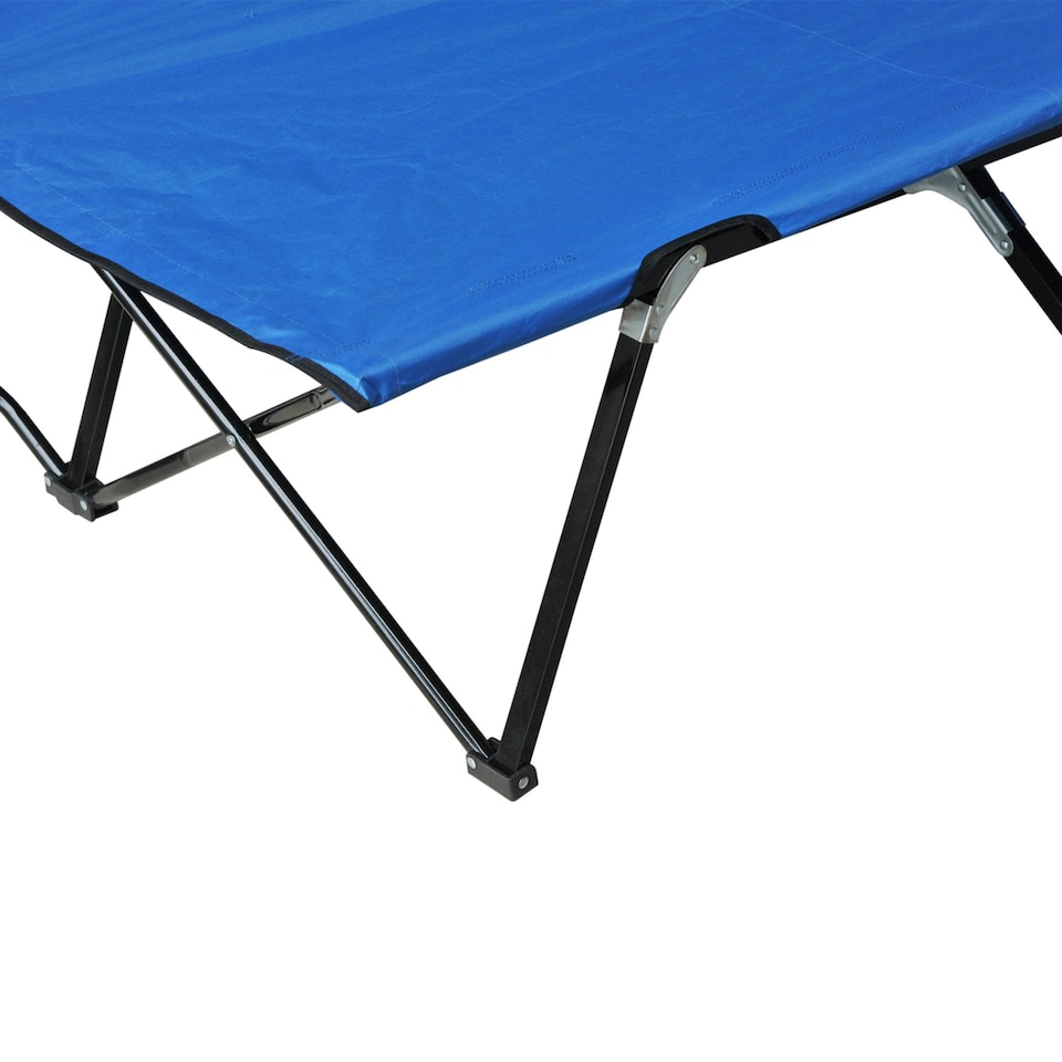 image 1 of Outsunny Double Camping Folding Cot Outdoor Portable Sleeping Bed, Blue