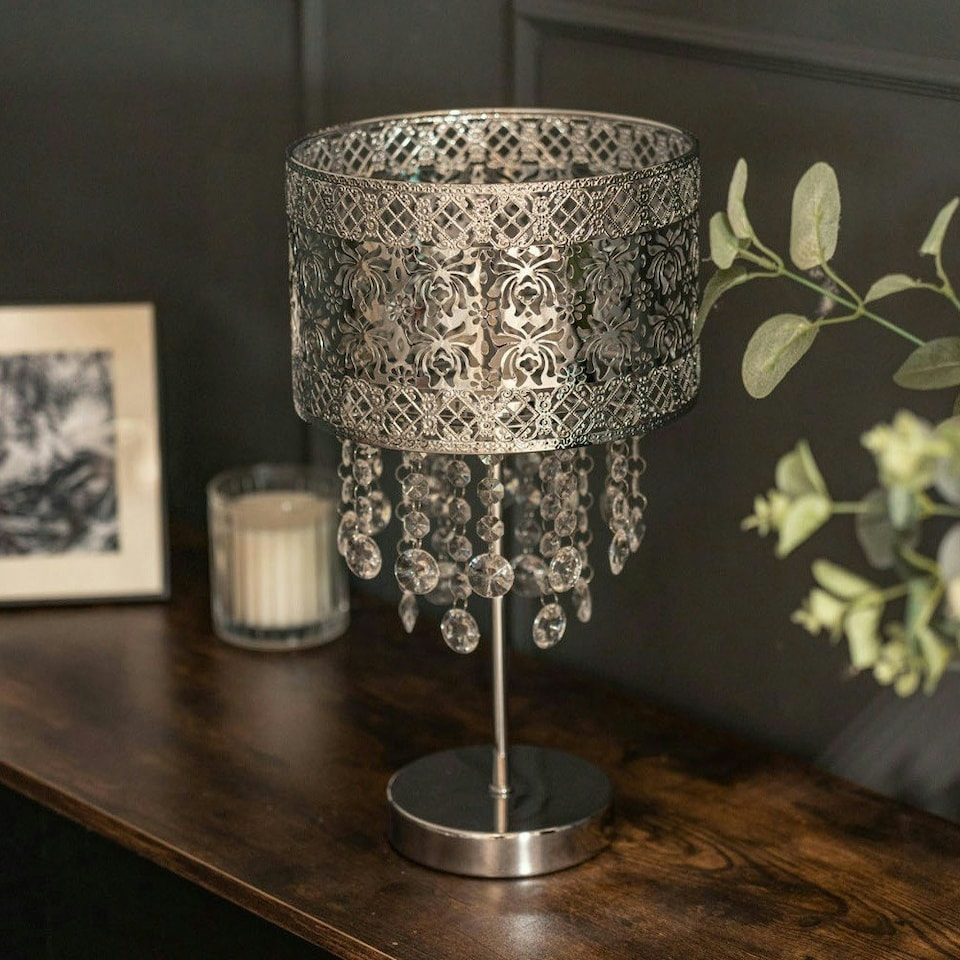 image 1 of ValueLights Enna Polished Silver Table Lamp with Silver Tiered Shade