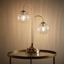 New Haven Antique Brass Table Lamp with Glass Globe Shades Gold