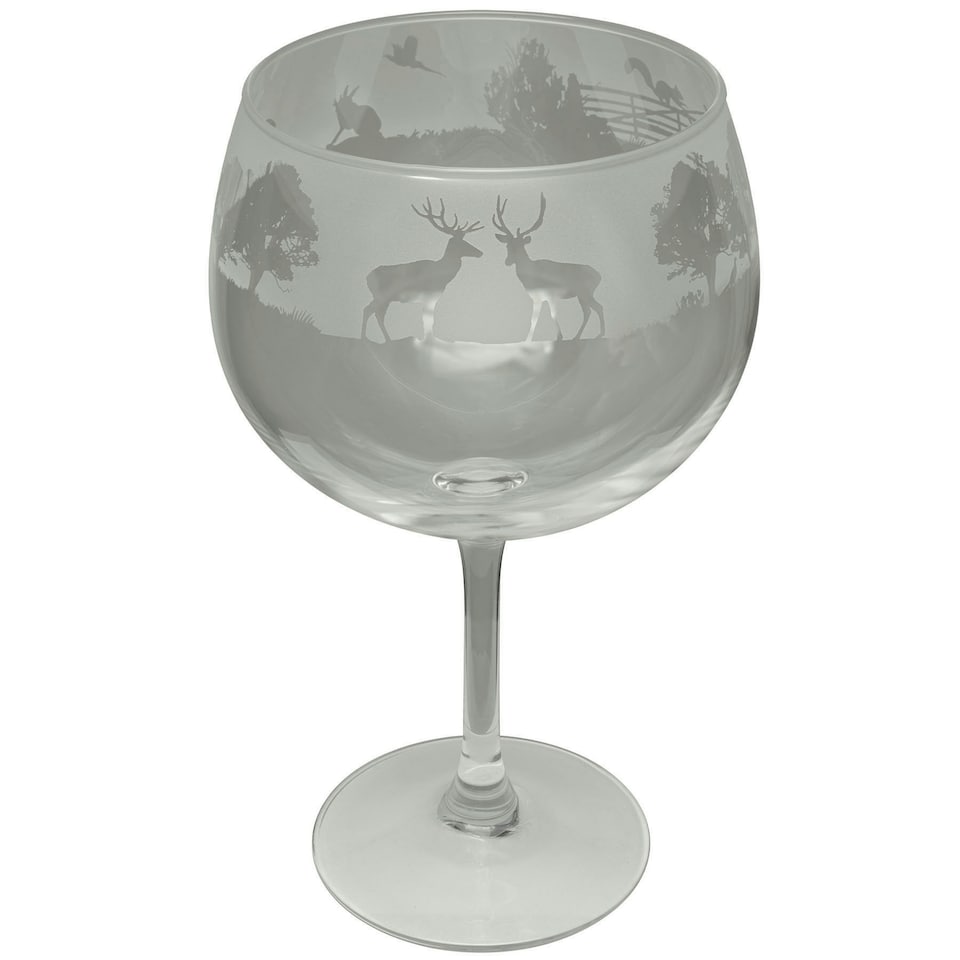 image 1 of Animo Glass Etched Gin Balloon Glass Woodland