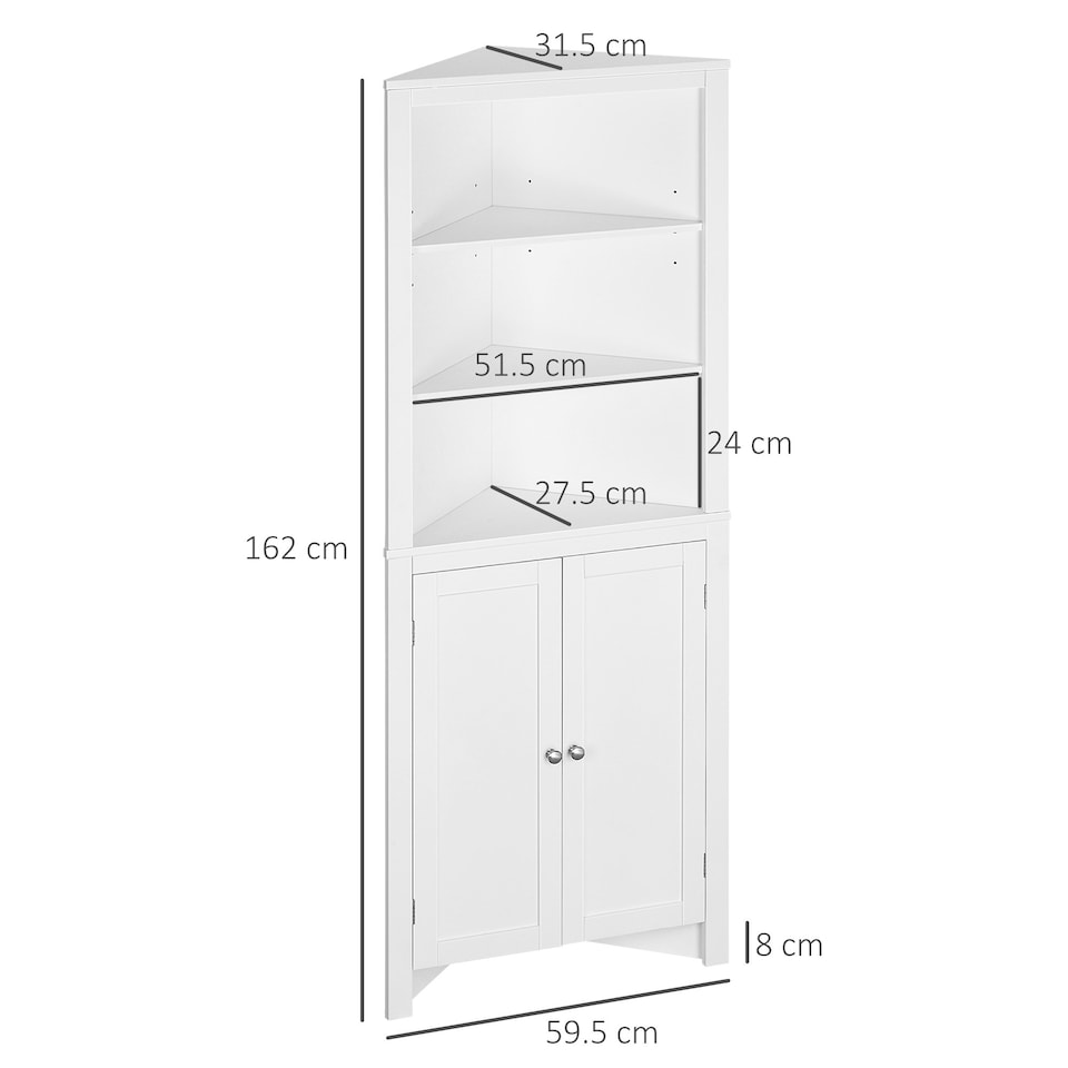 image 1 of kleankin Corner Bathroom Cabinet, Double Doors and Adjustable Shelves, White