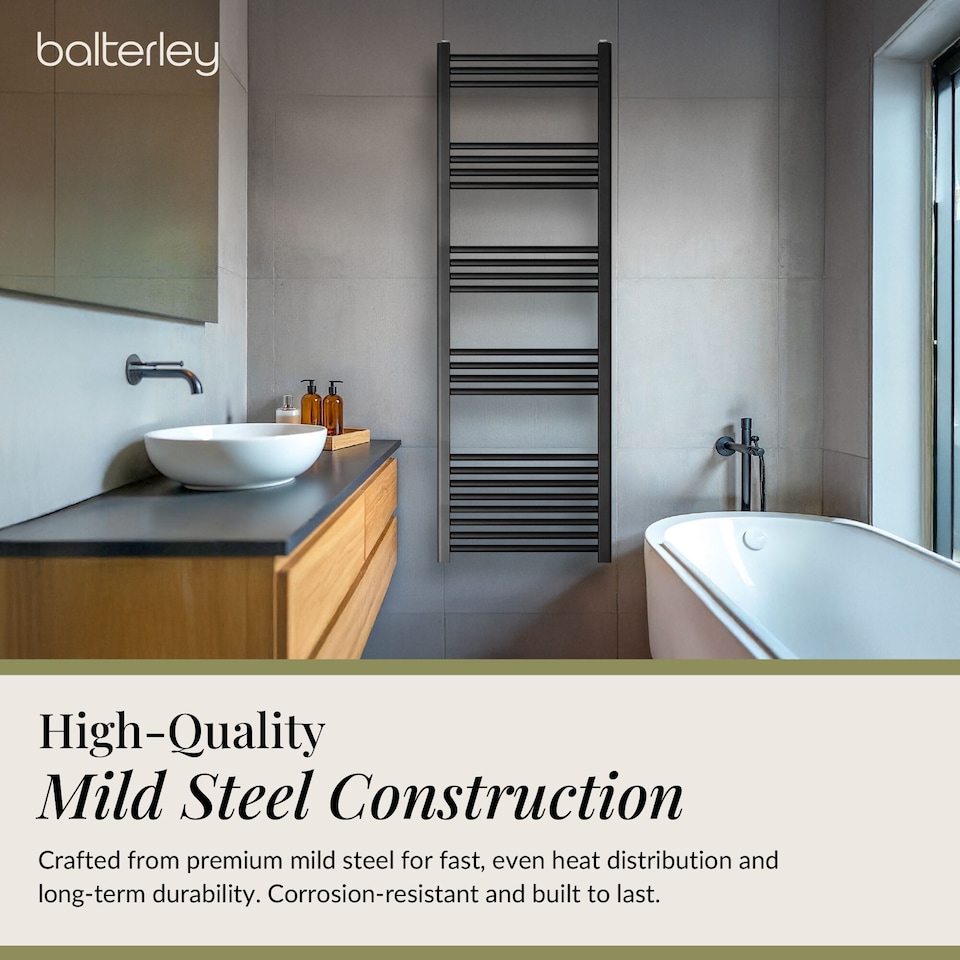 image 1 of Straight Heated Towel Rail Radiator, 930W, 600 x 1500mm, Matt Black | Black | Matt Black