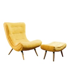 Madelia Textured Fabric Accent Chair and Stool - Yellow