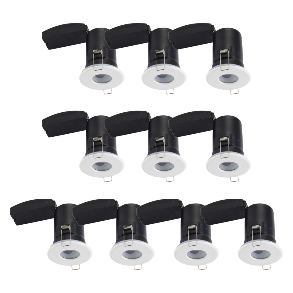 image 1 of Set of 10 - White IP65 Bathroom Recessed Fire Rated Downlights