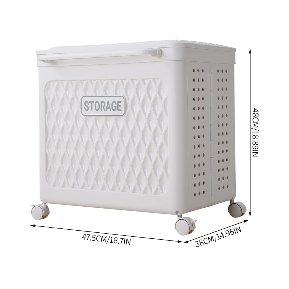 image 1 of Living and Home Foldable Laundry Basket with Casters,Multifunctional Storage Bsket- White, M | White | M