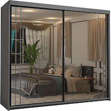 Sliding Wardrobes 4U Modern Full Mirror Sliding Door Wardrobe – 150cm, 2 Doors, Shelves & Drawers, Space-Saving Bedroom Storage Grey | Grey 150cm