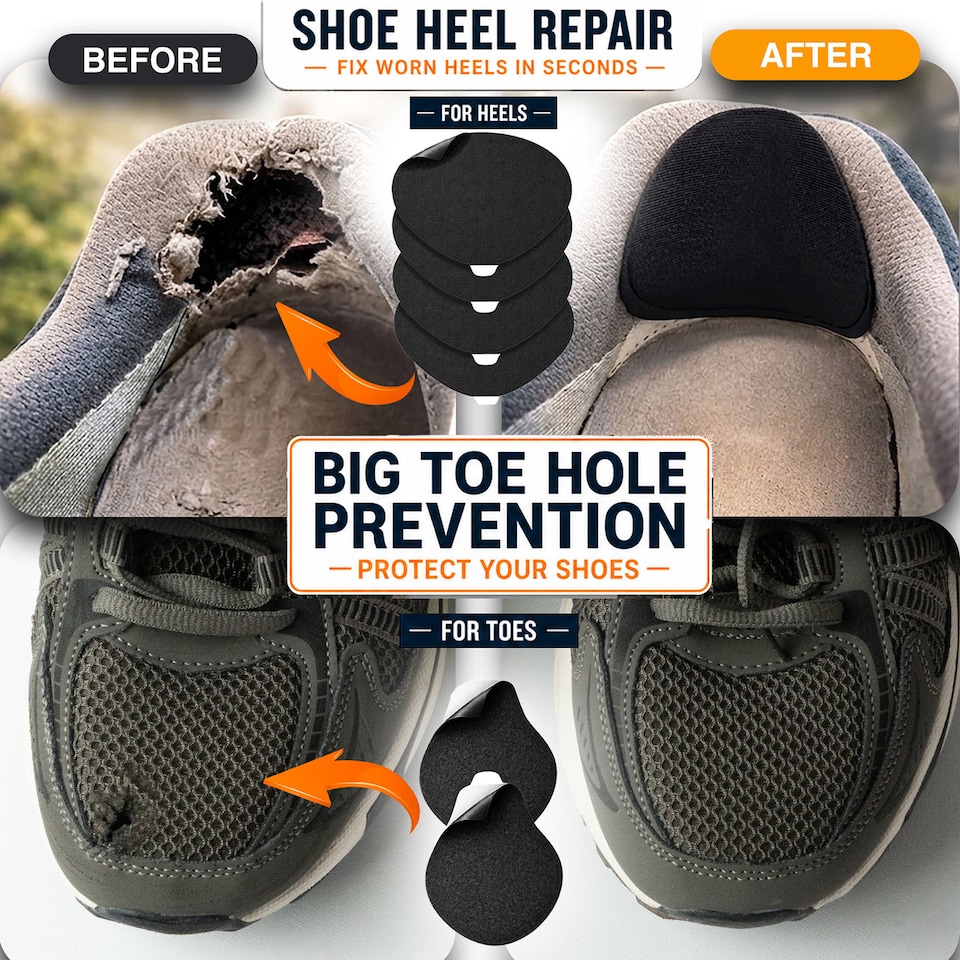 image 1 of Stick-On Shoe Heel Repair and Big Toe Hole Preventer Patch Kit