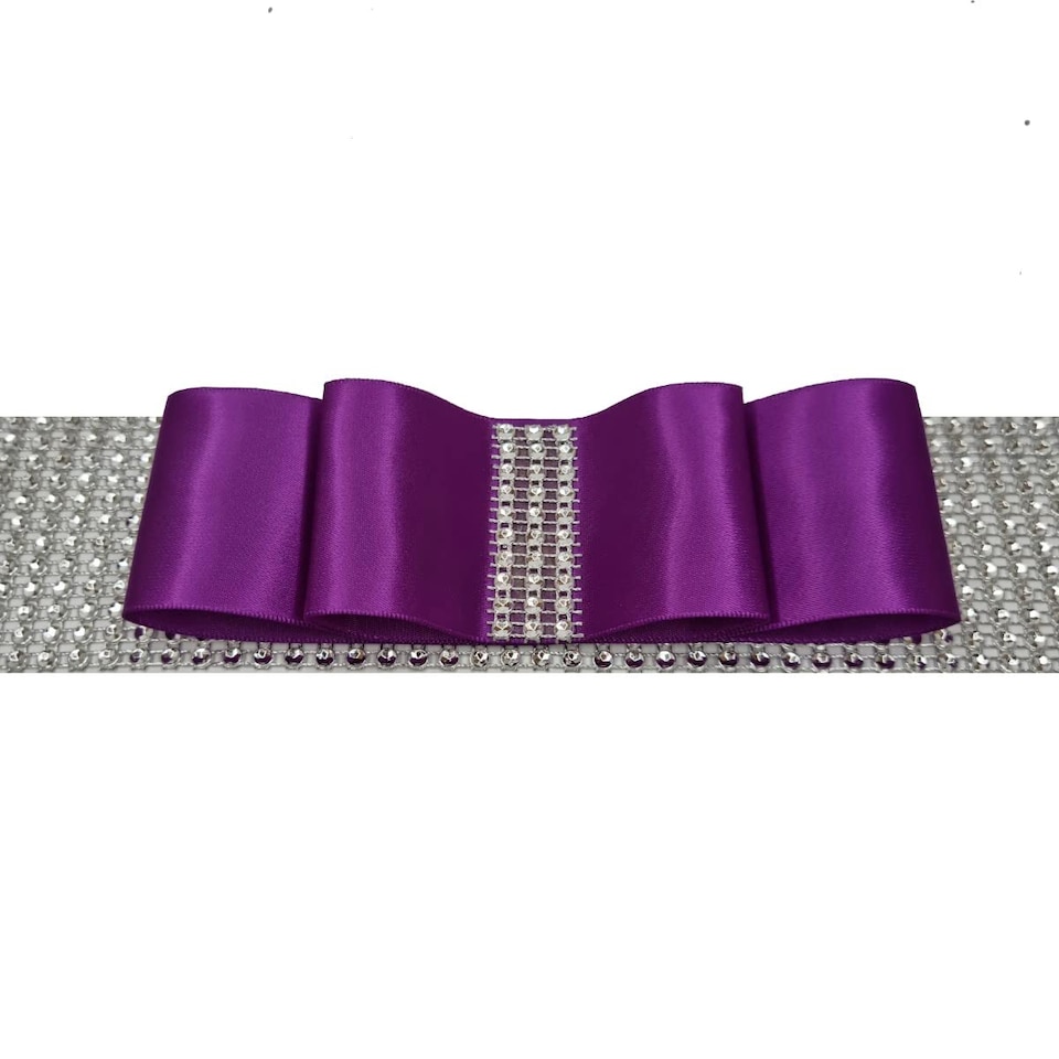 image 1 of FURNISHED Blackout Roller Blinds with Diamante Trim and Bow Cut to Size | Purple | Aubergine | (W) 120cm x (L) 165cm