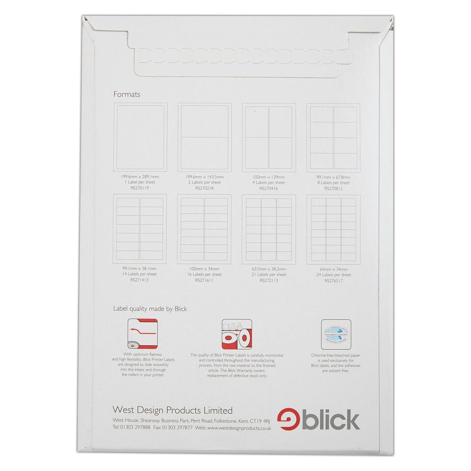 image 1 of Blick 4 Up, 192mm x 61mm, Rectangular, White, 400 Labels