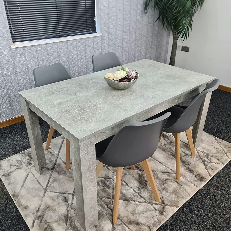 image 1 of Dining Table Set Oak Effect Table With 4 Cream Plastic Chairs Dining Room Furniture | Cream | One Size | 5