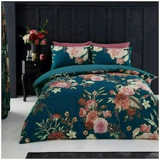 VELVETIO Flora Printed Duvet Cover Set Reversible Polycotton Easy Care Beddings Blue | Teal | King