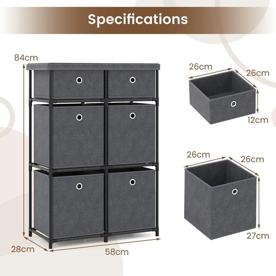 image 1 of COSTWAY Chest of Drawers Storage Organizer w/6 Drawers Grey