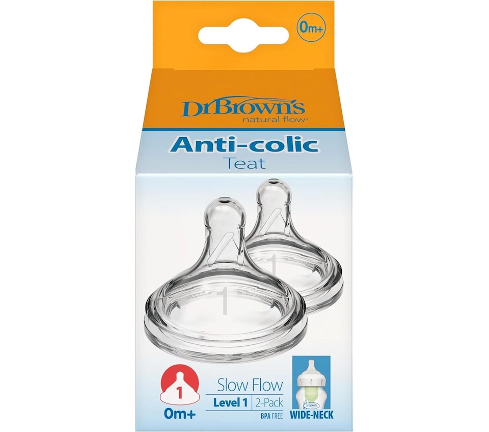 image 1 of Dr Browns Options Baby Bottle Teats Wide Neck Level 1 Newborn 2 Pack