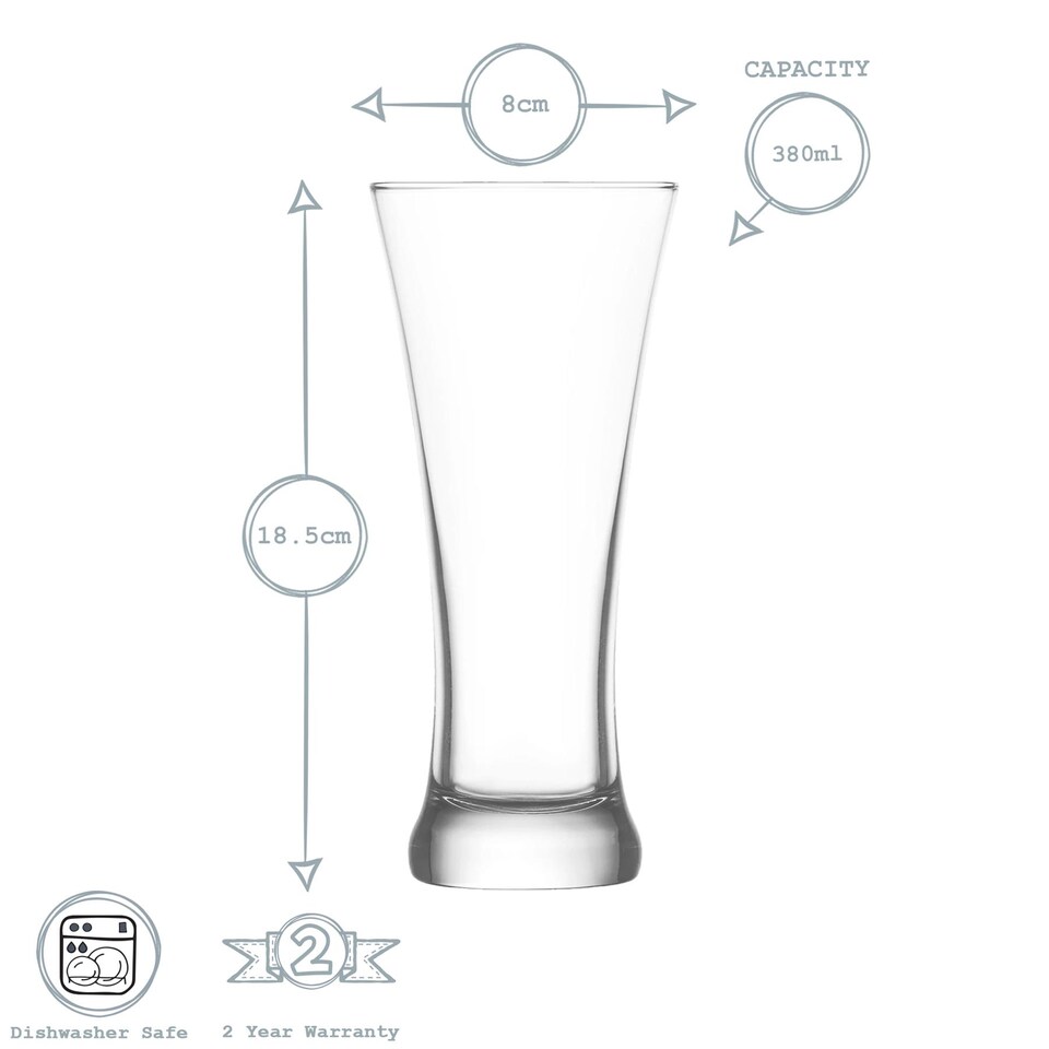 image 1 of LAV Sorgum Pilsner Beer Glasses - 380ml - Clear - Pack of 6 | Clear | Clear
