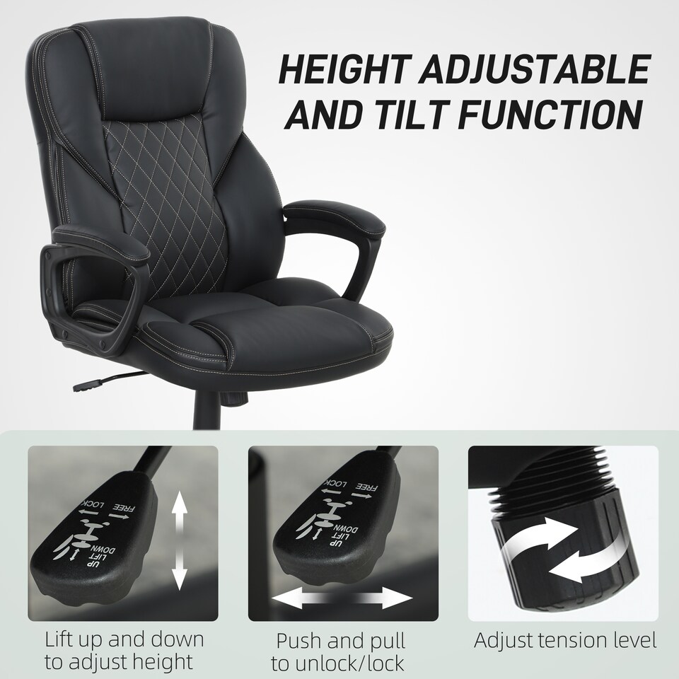 image 1 of HOMCOM High Back Executive Office Chair, PU Leather Swivel Desk Chair with Tilt Function, Armrests and Adjustable Height for Home Office, Black | Black