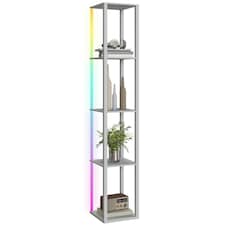 HOMCOM RGB LED Floor Lamp with Shelves and Remote Control for Bedroom, Grey Grey