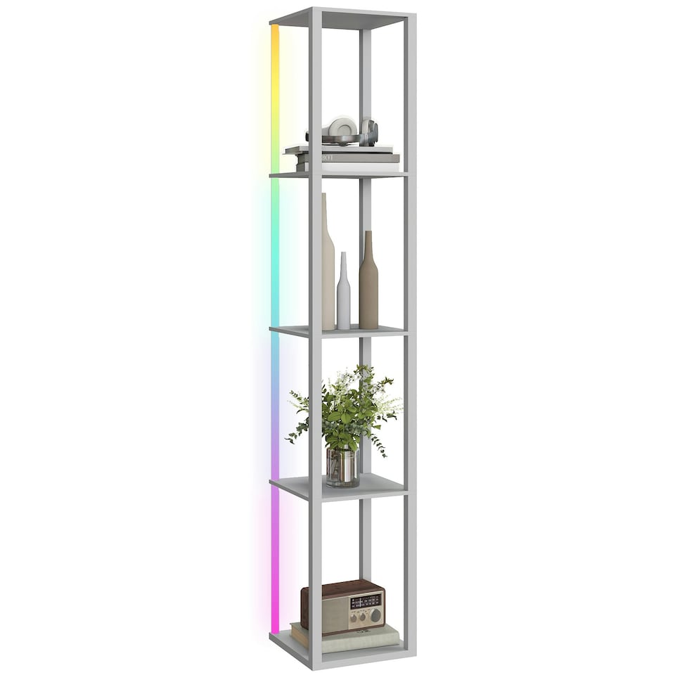 image 1 of HOMCOM RGB LED Floor Lamp with Shelves and Remote Control for Bedroom, Grey Grey