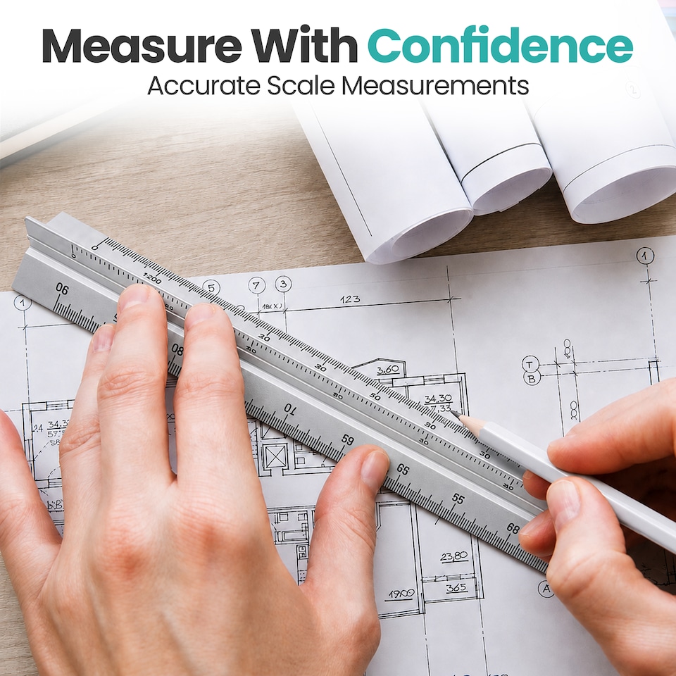 image 1 of 30cm Aluminium Triangular Ruler with 6 Precision Scales - 1pc