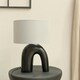 image 1 of ValueLights Lia Grey Fabric Drum Lamp Shade Black Arch Abstract Ceramic Table Lamp Black