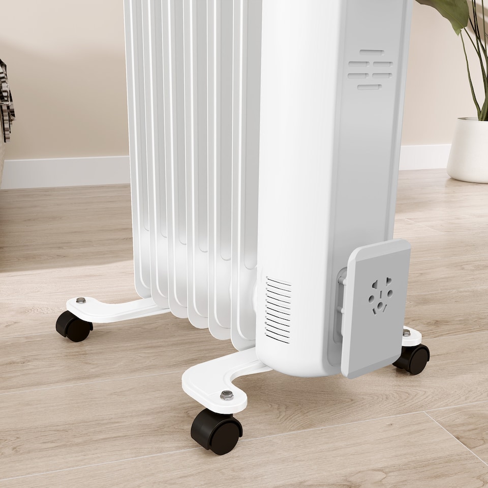 image 1 of HOMCOM 1500W Quiet Oil Filled Radiator, 7 Fin Energy Efficient Portable Electric Heater with 3 Heat Settings, Adjustable Temperate, Safety Tip Over, Overheat Protection, Wheels, for Home, White