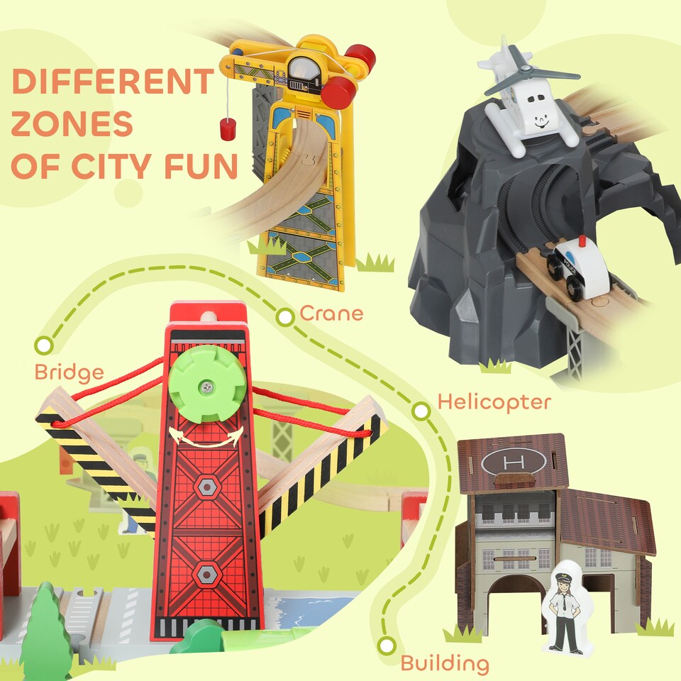 image 1 of AIYAPLAY Wooden Train Set, 100 Piece Train Track Toy for 3+ Years Kids, Boys & Girls, Magnetic Wooden Railway Toys with Crane, Bridge, Helicopter, STEM-Inspired Gift for Toddlers