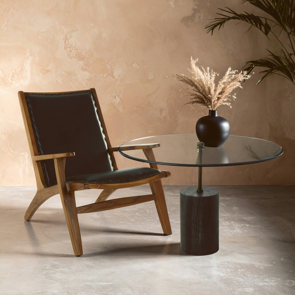 image 1 of Versatile Glass And Black Marble Side Table, Round Design Modern Side Table, Elegant Small Round Side Table Black