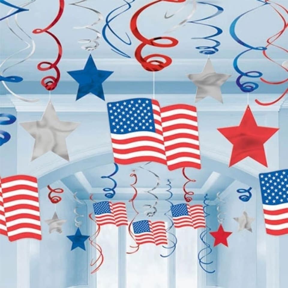 USA Hanging Swirl Decorations - Pack of 30