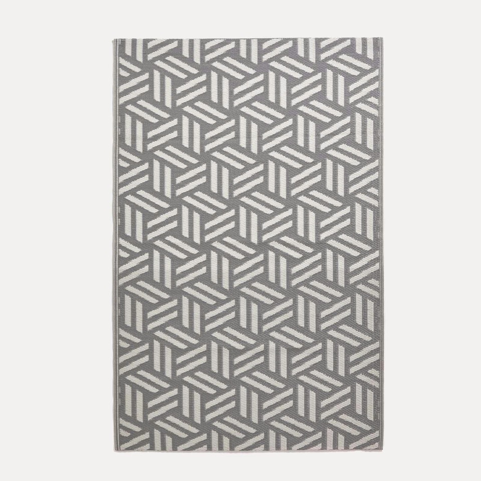 image 1 of Homescapes Outdoor Rug Luxury Waterproof Reversible Recycled, For Garden, Luna Geometric | Grey | Grey and White