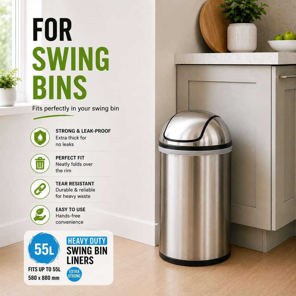 image 1 of Ecobag Heavy Duty Swing Bin Liners 55 Litre Extra Strong Leak Proof Tear Resistant