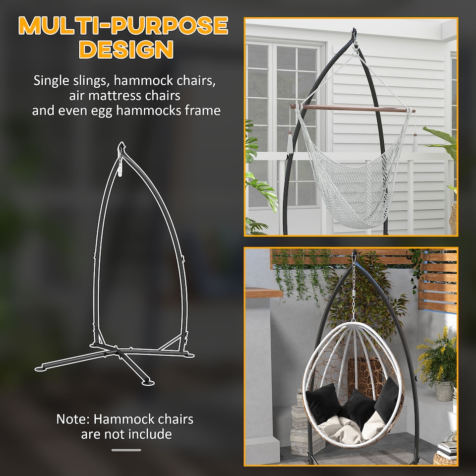 image 1 of Outsunny Hammock Chair Stand, Hanging Heavy Duty Metal Frame Hammock Stand with Chain, for Hanging Hammock Air Porch Swing Chair, Egg Cahir, Indoor & Outdoor Use, Black | Black | Black