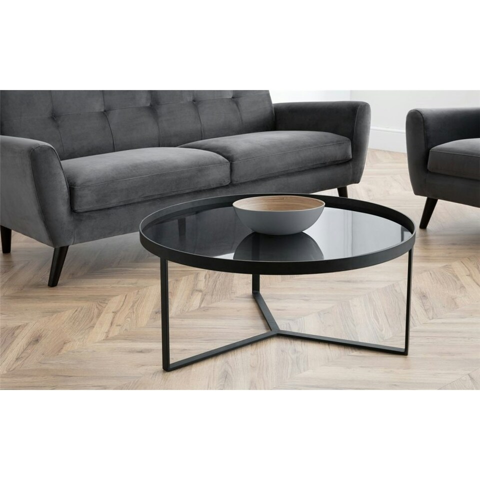 image 1 of Black Metal with Smoked Glass Coffee Table | Black | Black