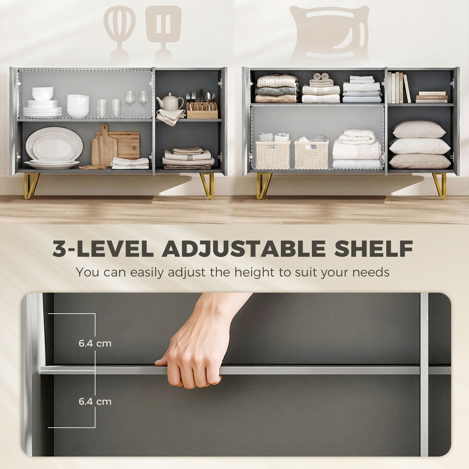 image 1 of HOMCOM Storage Cabinet, Sideboard with Adjustable Shelves, High Gloss Grey