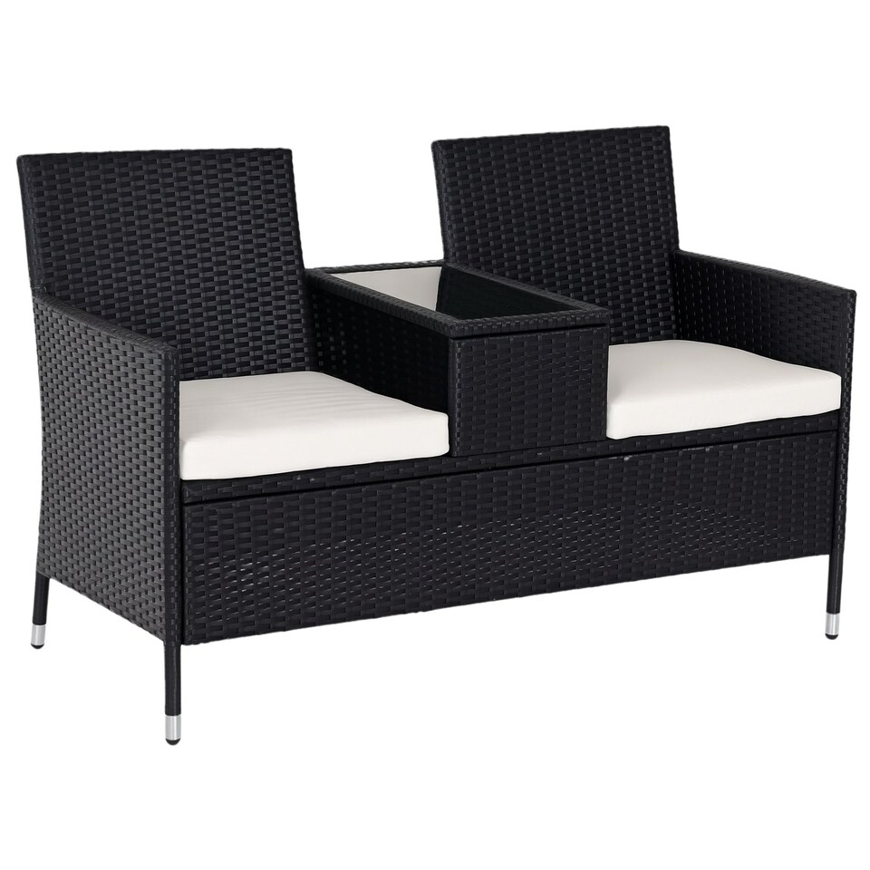 image 1 of Outsunny Rattan Chair Garden Furniture Patio Companion Love Seat Table 