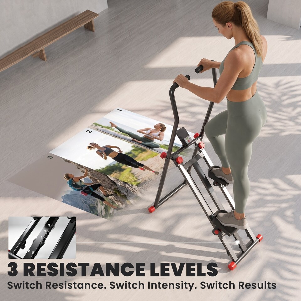 image 1 of SPORTNOW Foldable Stair Stepper for Home Gym with 3 Resistances