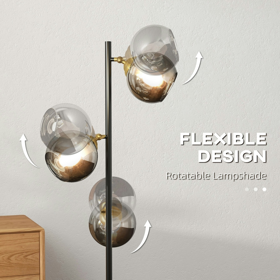 image 1 of HOMCOM Modern Floor Lamp with Glass Global Shade, 3 Light, for Living Room