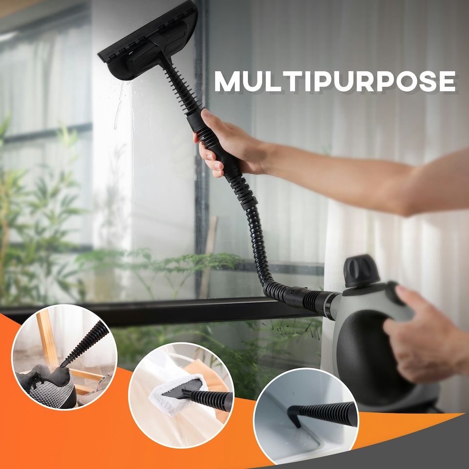 image 1 of HOMCOM Handheld Steam Cleaner Multi-purpose Steamer w/ 9 Pieces Accessory Grey