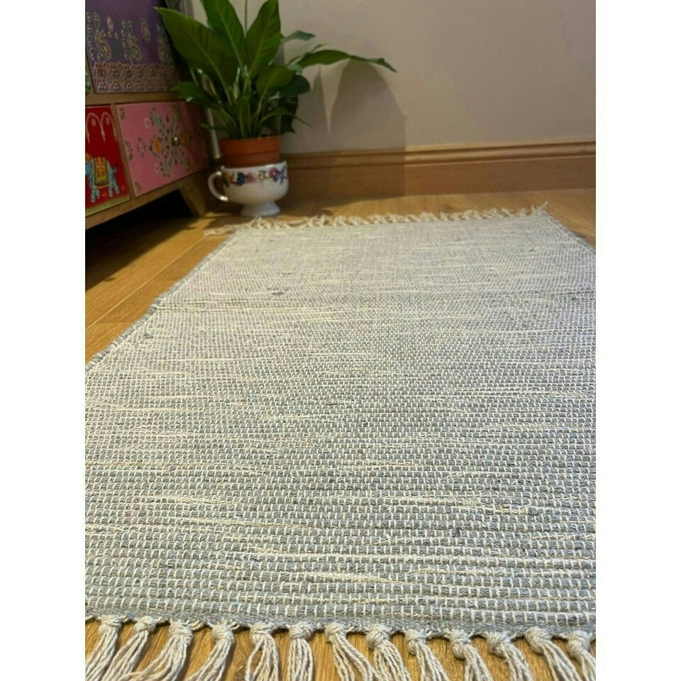 image 1 of Hush Hand Loomed Soft Rug in Muted Colours - Cotton - L90 x W150 cm - Pale Grey