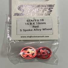 Staffs Slot Cars UK 15.8 x 10mm Red 5 Spoke Alloy Wheels Staffs 18