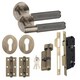 image 1 of Golden Grace Straight T-Bar Knurled Euro Door Handle Set in Antique Brass Euro Lock with 70mm Key, Thumbturn and Hinges Bronze