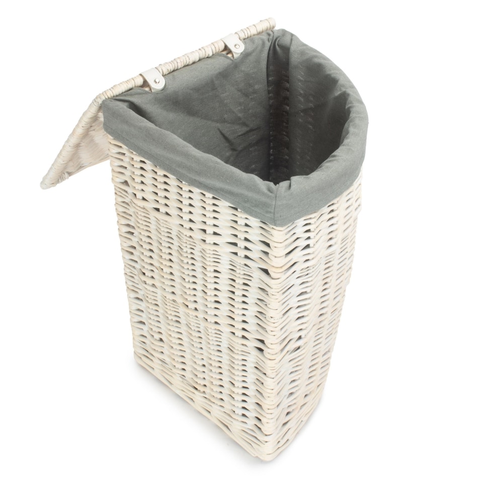 image 1 of Small Corner White Wash Laundry Hamper Wih Grey Sage Lining | Grey | Grey