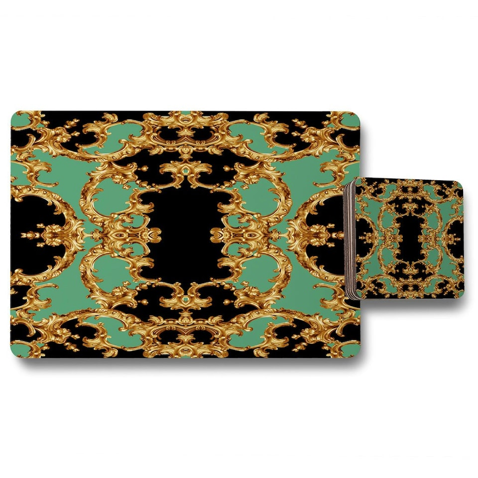 Black & Green Baroque (Placemat & Coaster Set)