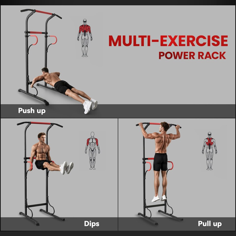 image 1 of HOMCOM Steel Multi-Use Exercise Power Tower Station Adjustable Height w/ Grips