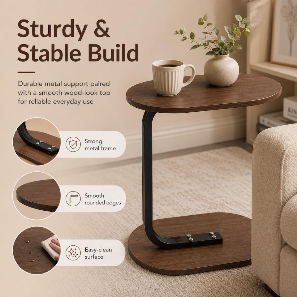 image 1 of MantraRaj Side Table for Sofa & Bed Small Snack Coffee Table Compact Couch Sofa Side Table Brown