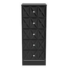 Memphis 5 Drawer Tall Bedside Cabinet in Deep Black & Black Matt (Ready Assembled) | Black | Deep Black & Black Matt