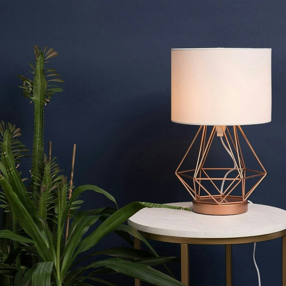 image 1 of ValueLights Modern Copper Metal Basket Cage Touch Table Lamp With White Shade