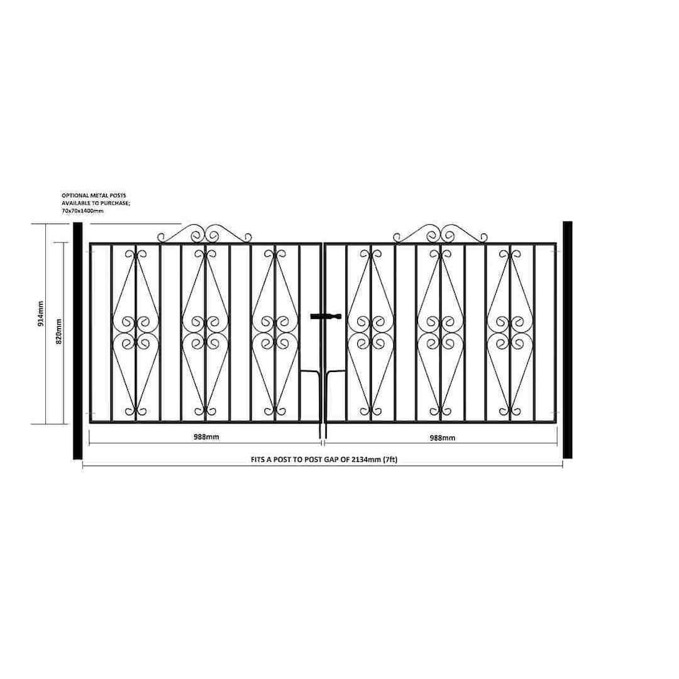 image 1 of Stirling Scroll Double Driveway Gate - Solid Steel - Fits Gap of 2134 mm x 914 mm High - Electro Galvanised/Black Powder Coated | Black | 1